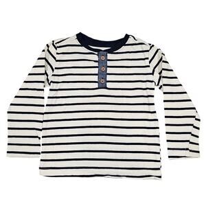 PEKKLE TODDLER LONG‑SLEEVE STRIPED HENLEY TOP – NAVY/WHITE – SIZE 2T